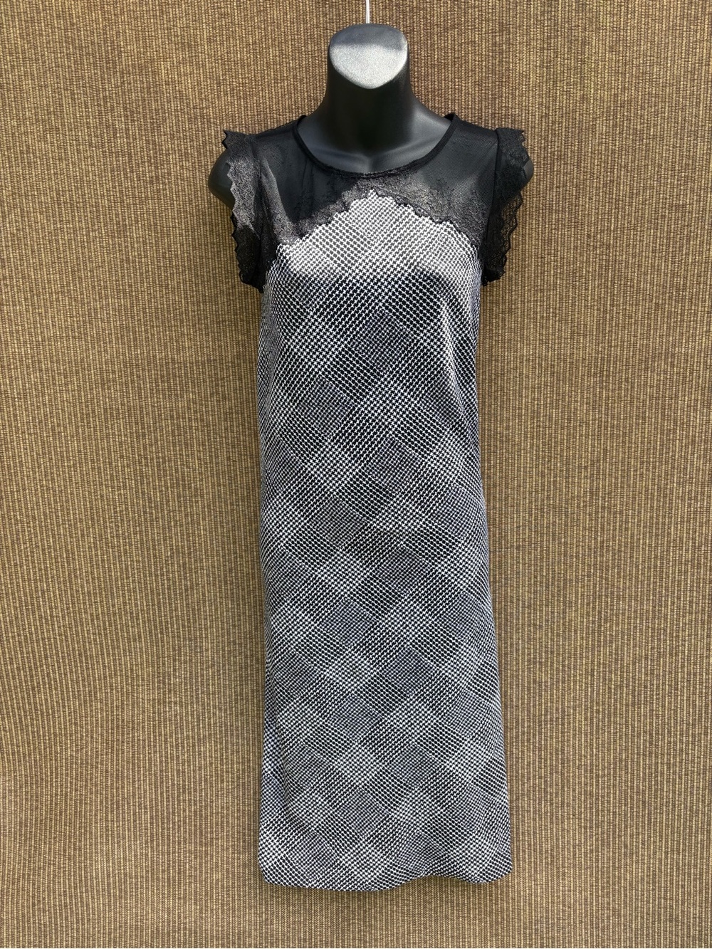 Wolford Black and White Mesh-Trim Midi Dress